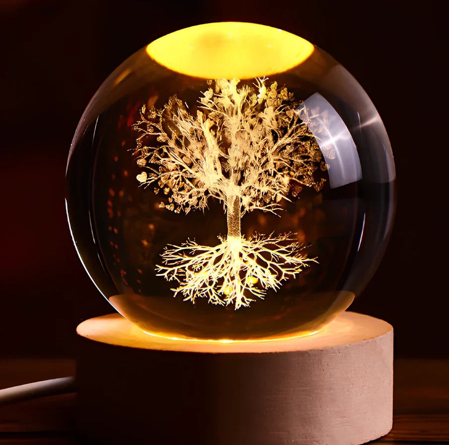 6cm crystal ball night light with Milky Way design on colourful base, USB cable connected