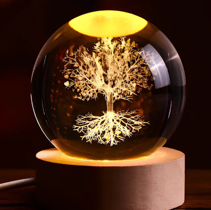 6cm crystal ball night light with Milky Way design on colourful base, USB cable connected