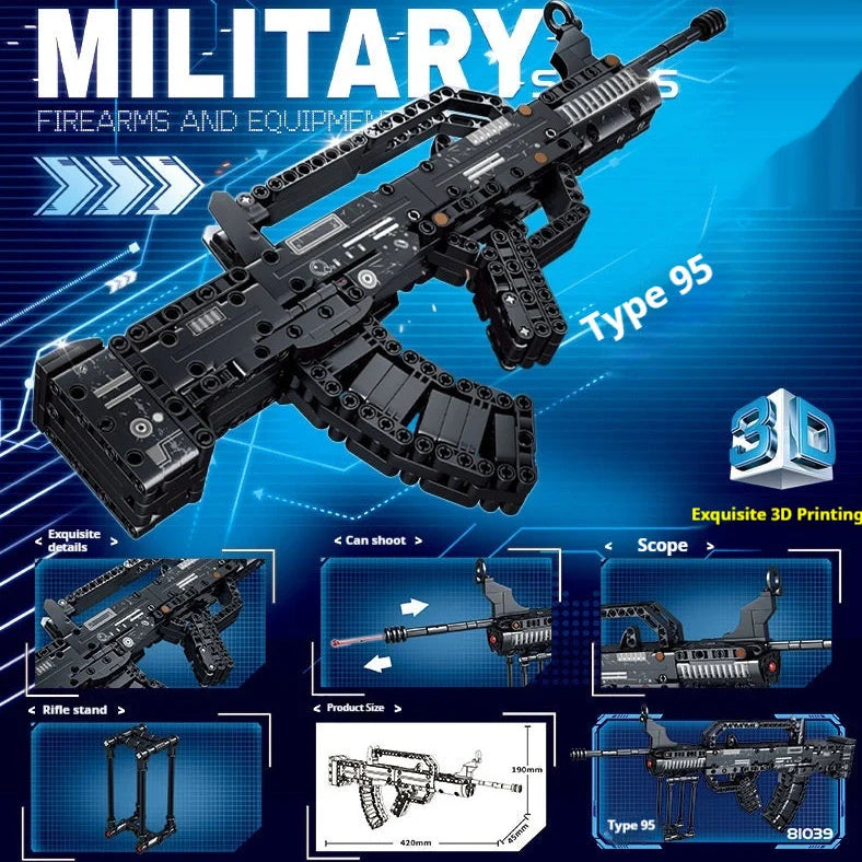 Building blocks sniper rifle assembly toy with bullet launch mechanism in gift box packaging