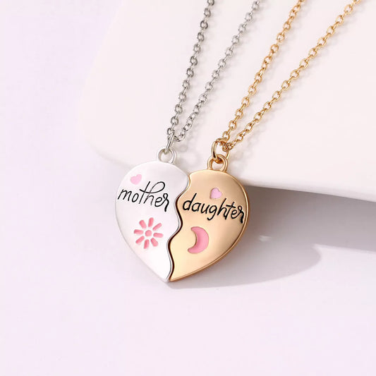 Mother Daughter Matching Heart Necklace Set with Magnetic Pendant and Adjustable Chain