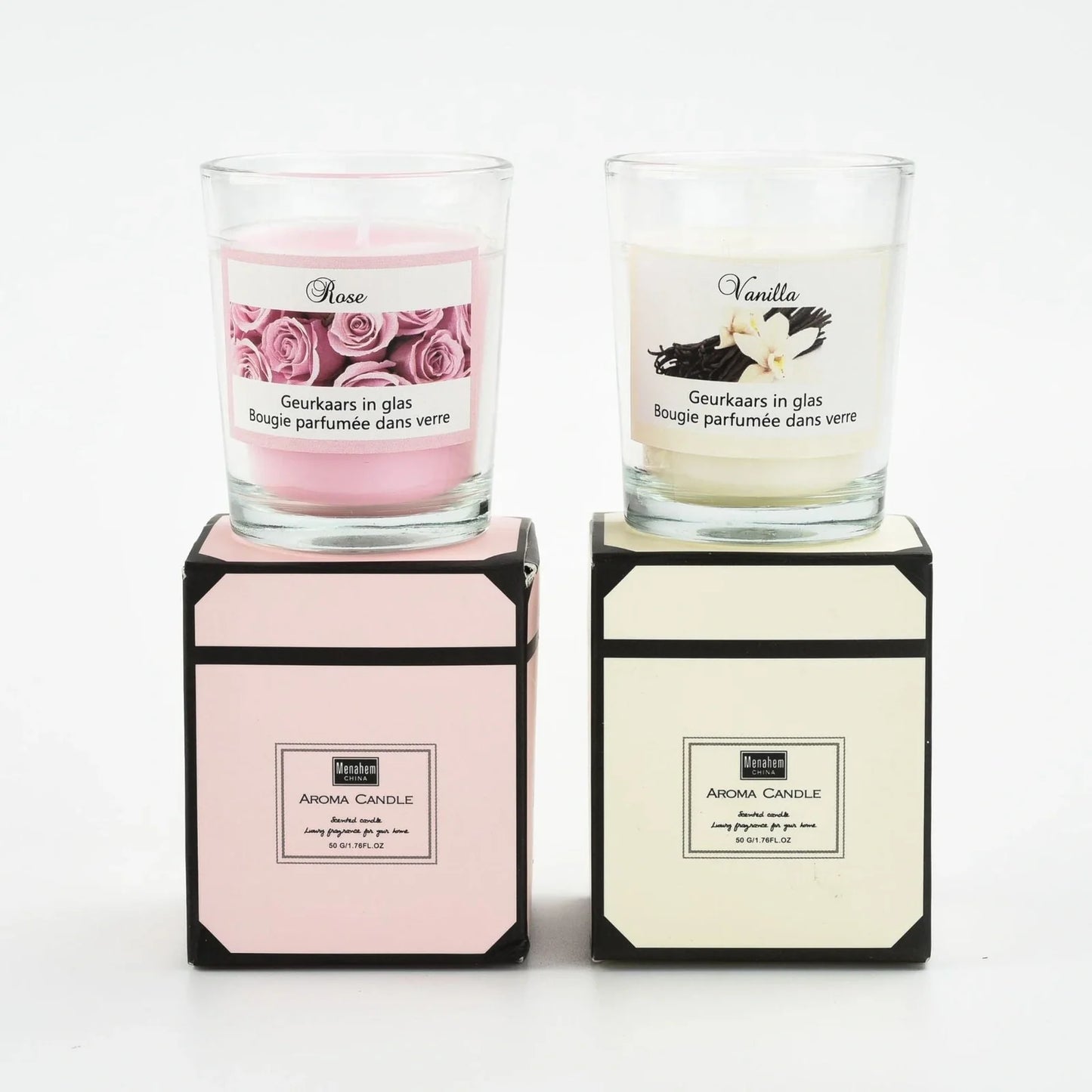 Handmade soy wax plant candle in transparent 5x6cm glass cup with romantic fragrance