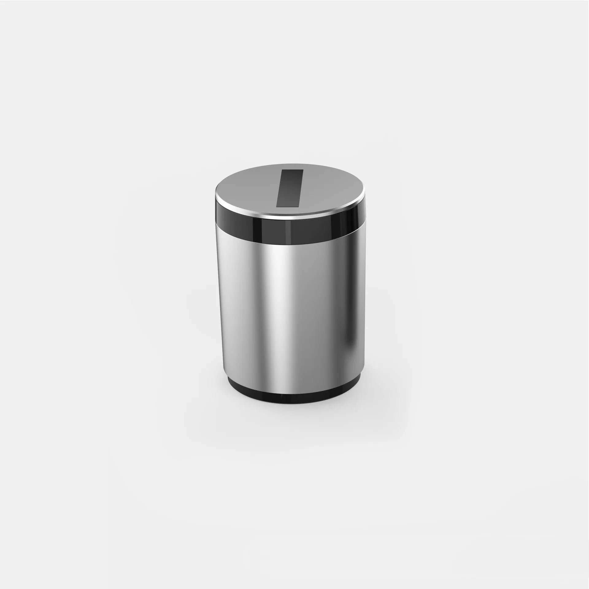 Automatic car ashtray in secret silver colour on a desktop, showing compact 7x10cm size.
