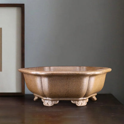 Handmade purple sand plant basin in large hexagonal or Begonia style with breathable clay construction
