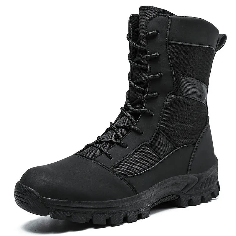 Men's black and camouflage high-top Martin boots with mesh upper and totem details, plus sizes 39-46