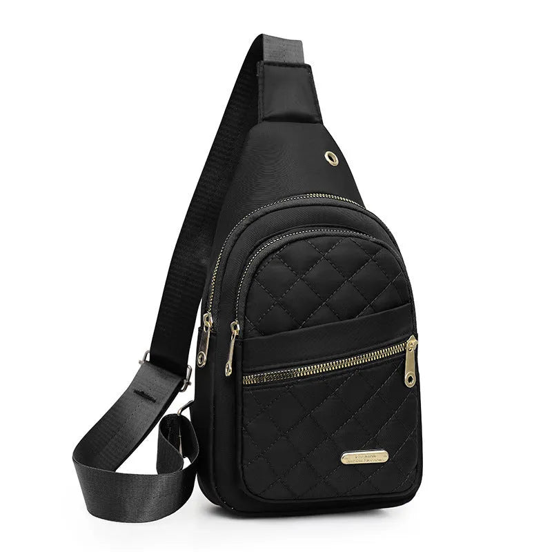 Oxford cloth crossbody sports chest bag showing plaid pattern and colour options