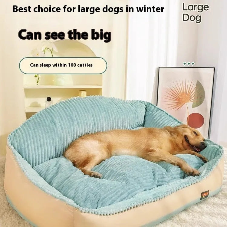 Morandi colour pet bed with removable washable cover, shown in M and L sizes for dogs up to 30kg