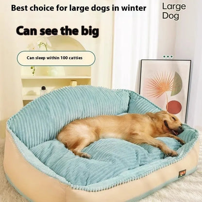 Morandi colour pet bed with removable washable cover, shown in M and L sizes for dogs up to 30kg