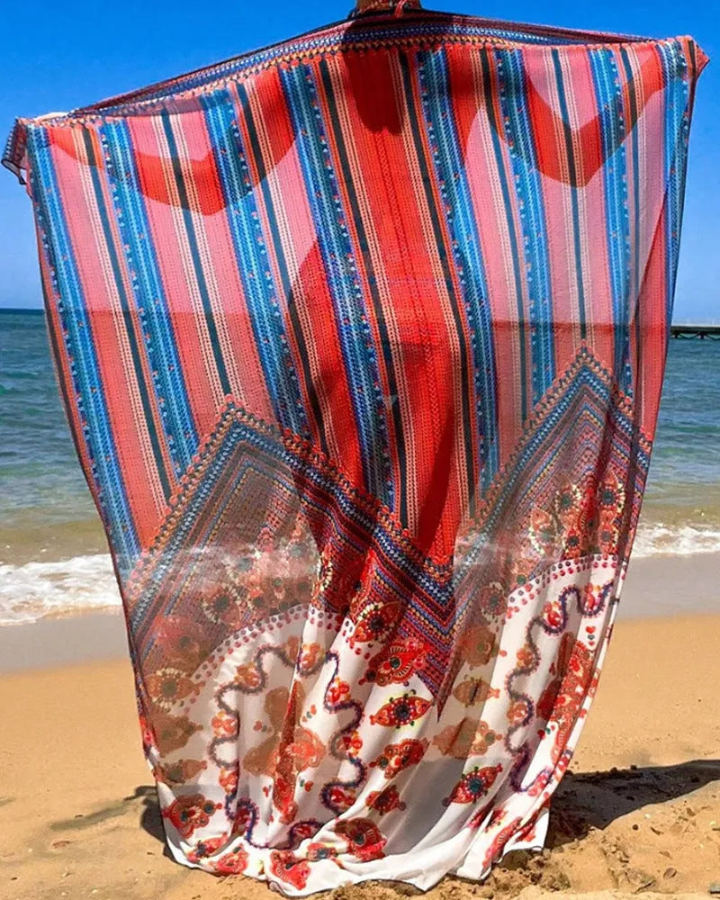 Women's three-piece swimsuit set with sleeveless top, high-waist briefs, and cover-up coat in picture colour