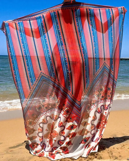 Women's three-piece swimsuit set with sleeveless top, high-waist briefs, and cover-up coat in picture colour