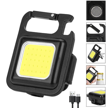 Black aluminium alloy USB rechargeable keychain light with magnetic base and foldable handle