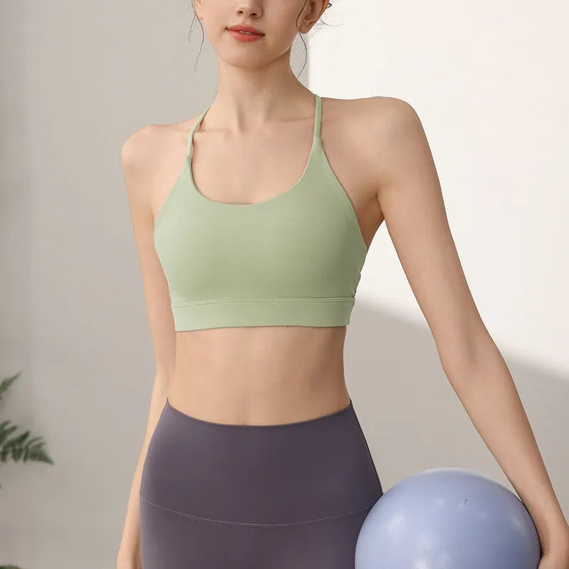 Women's nylon sports vest with fixed double shoulder straps shown in sunshine desert colour