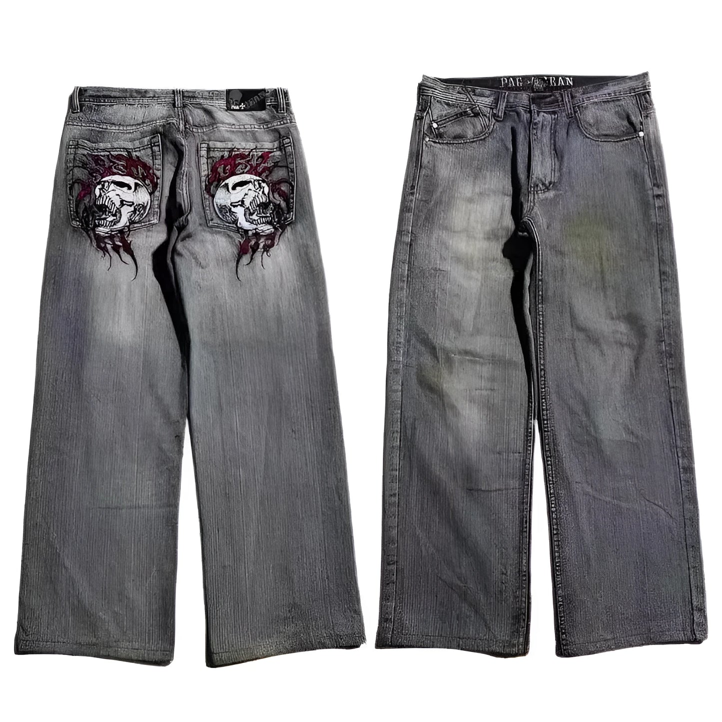 Men's grey washed-out wide-leg jeans with straight silhouette and micro elasticity fabric