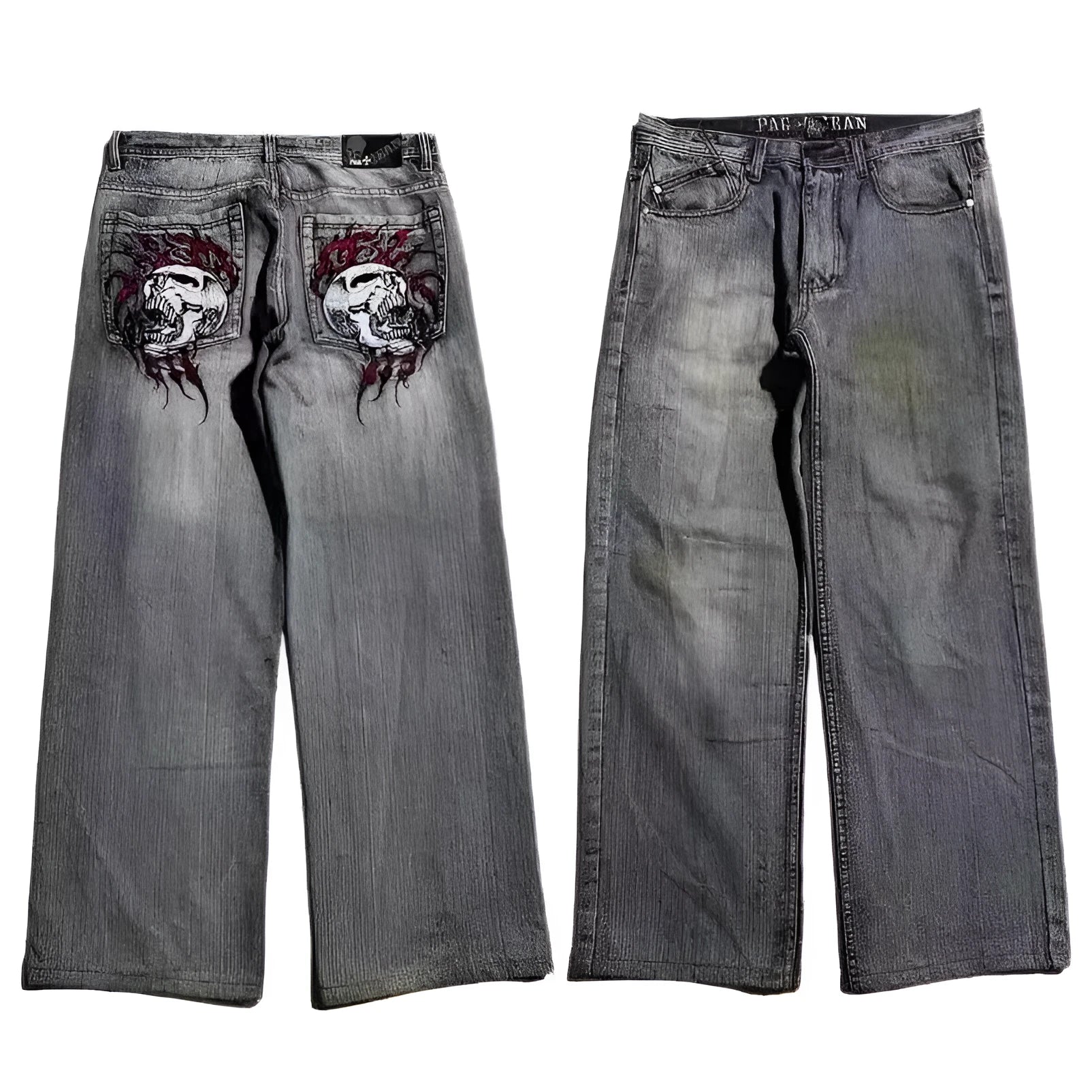 Men's grey washed-out wide-leg jeans with straight silhouette and micro elasticity fabric