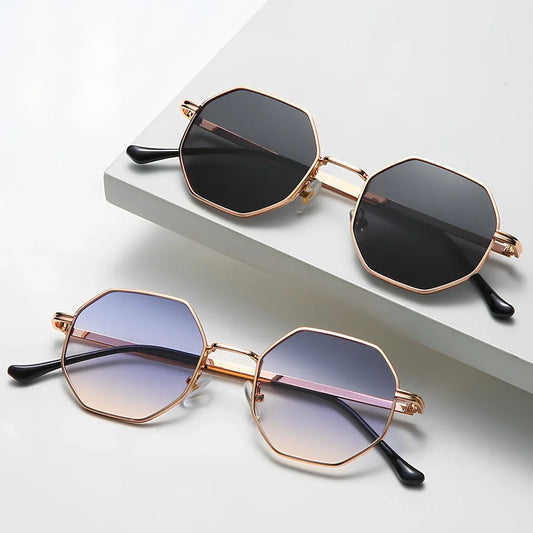Classic vintage metal multilateral sunglasses with polygon frame design and UV400 protection