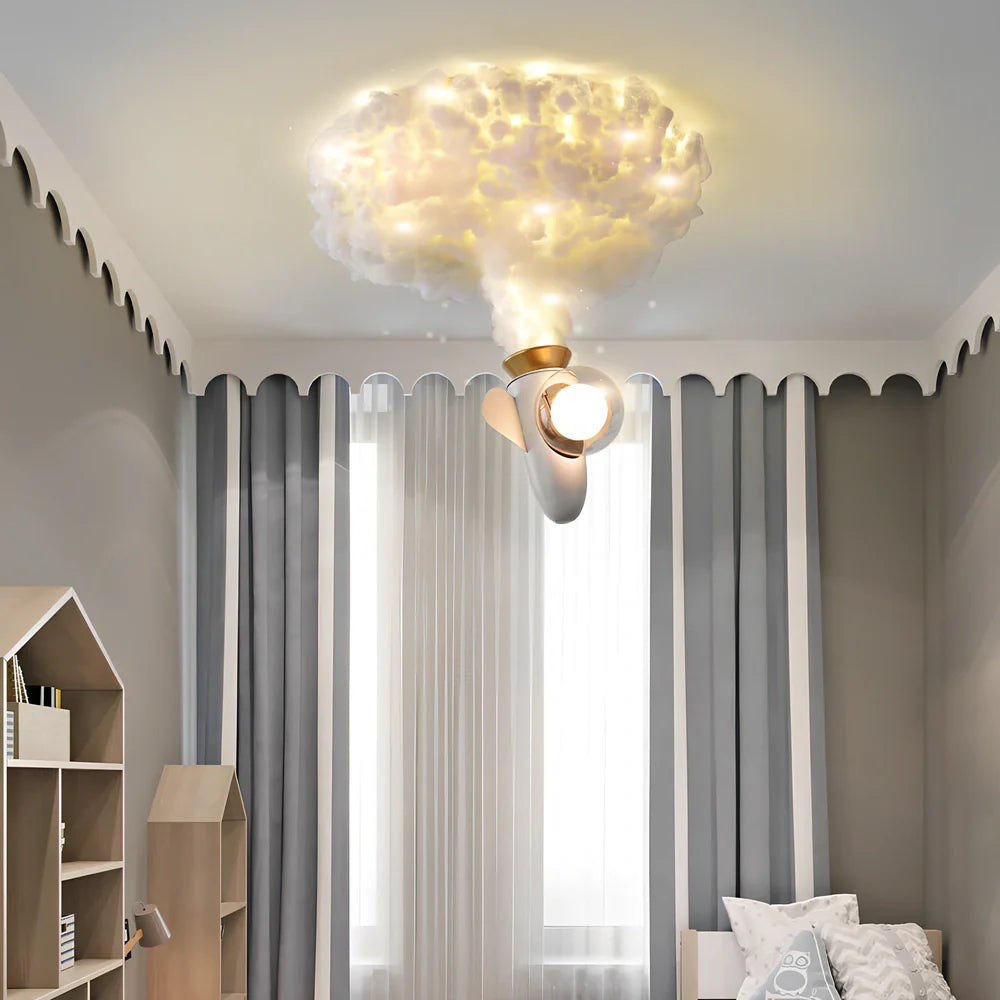 Wrought iron chandelier with aircraft or rocket design for children's rooms, 45-50cm height, LED light source