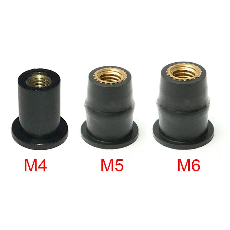 Black motorcycle windscreen brass nut expansion rubber fasteners in M4 M5 M6 sizes