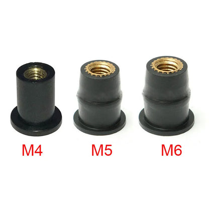 Black motorcycle windscreen brass nut expansion rubber fasteners in M4 M5 M6 sizes
