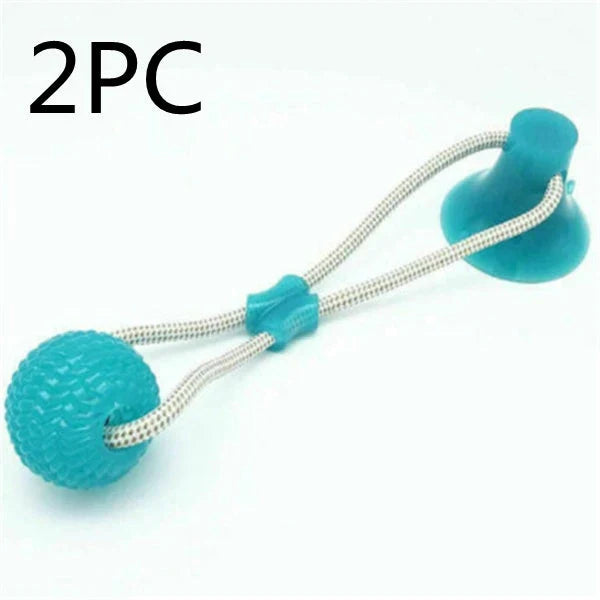Multi-function dog chew toy with colorful rubber and cotton fiber rope for dental care and playtime