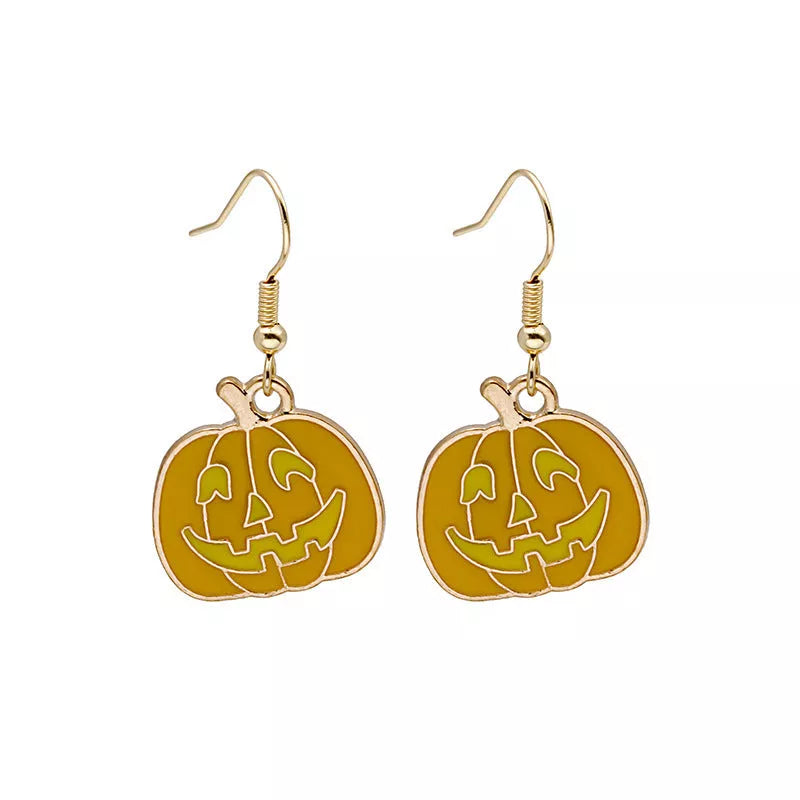 Halloween pumpkin oil drip alloy earrings with geometric design