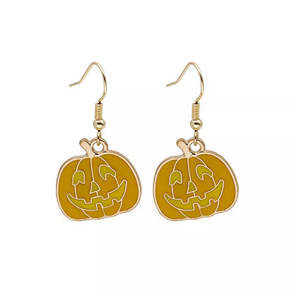 Halloween pumpkin oil drip alloy earrings with geometric design
