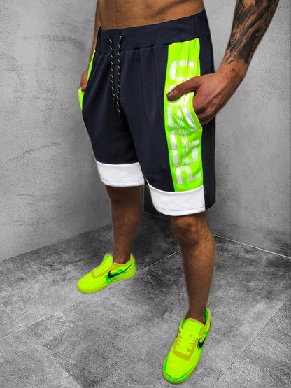 Men's cotton sports shorts with hanging dyeing and 3D effect in black, red, and white