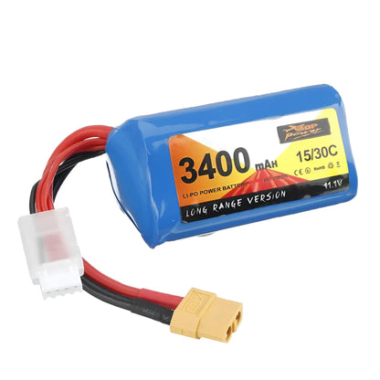 3400mAh 11.1V lithium ion battery with XT60 or T head connector, 205g, 36x36x70mm, for FPV racing drone