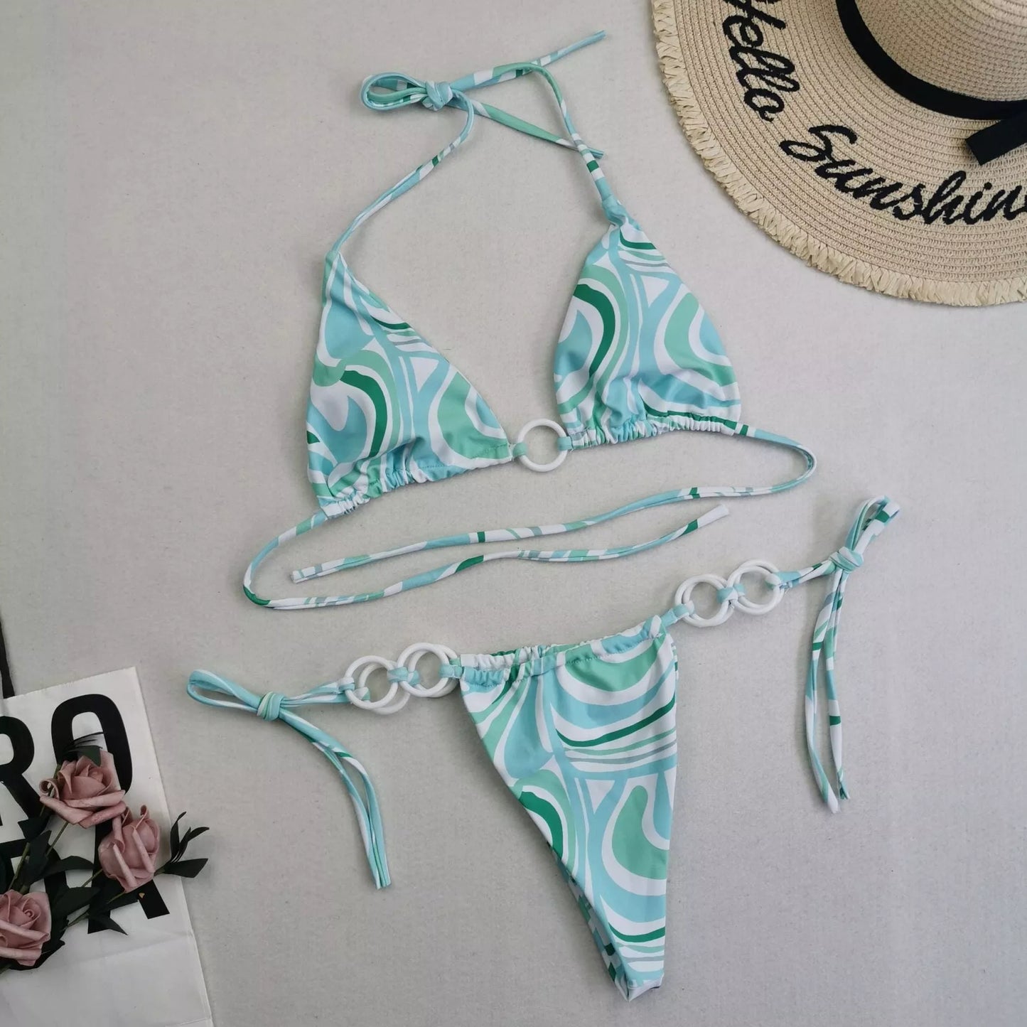 Women's split bikini with lace-up design and double fabric in various colors