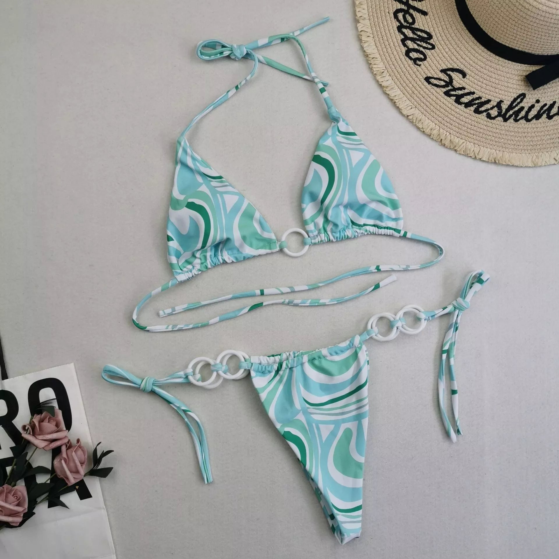 Women's split bikini with lace-up design and double fabric in various colors