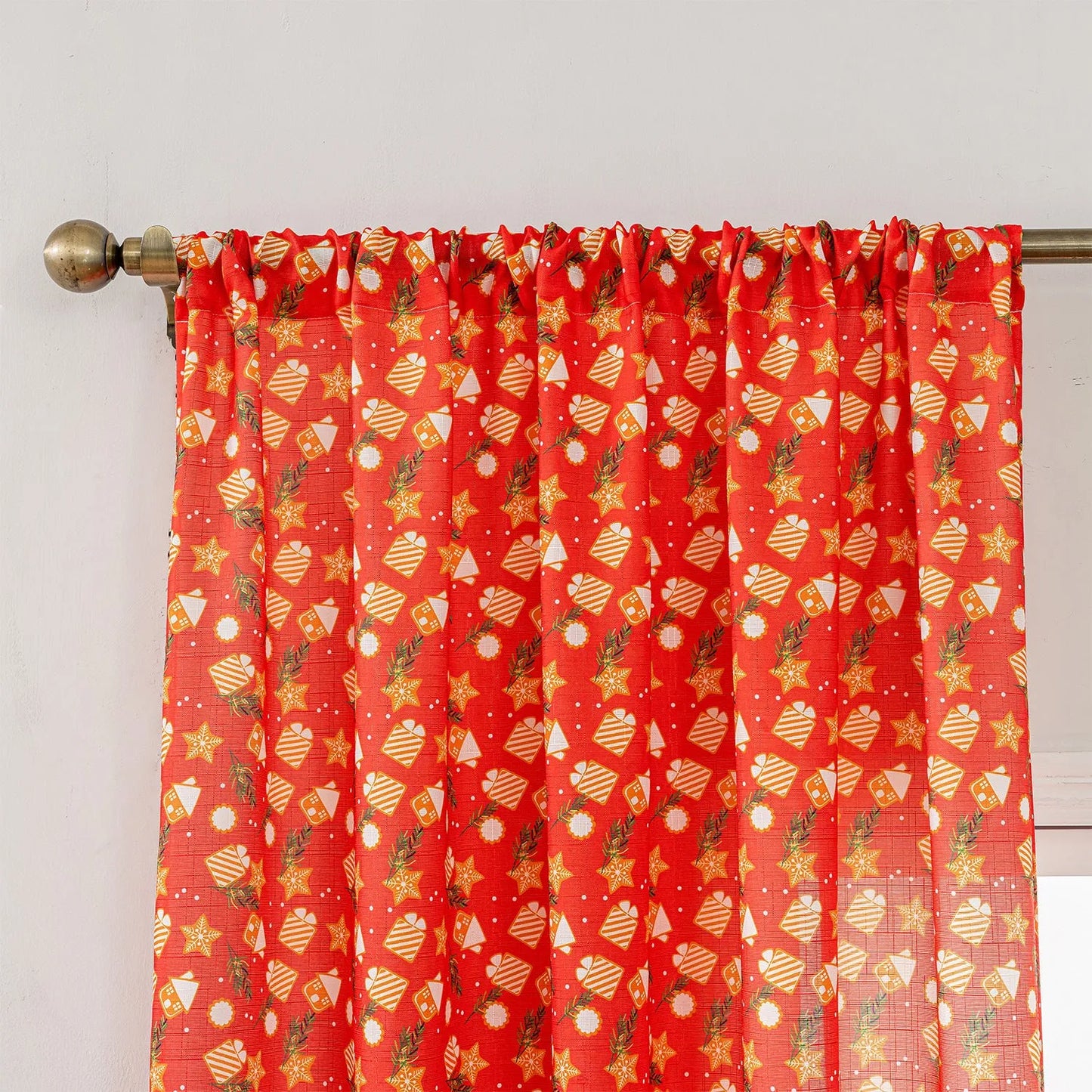 Christmas curtain with snowman and angel print in green or red, 1 metre length with semi-sun shade function