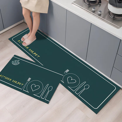 Rectangular polyester kitchen floor mat with machine-woven texture in modern design