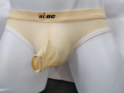 Men's ice silk bazooka briefs in mid waist design with bullet separation, available in multiple colours