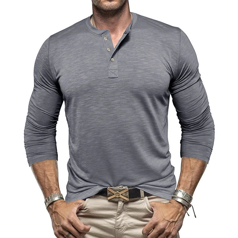 Premium long-sleeve henley shirt for men in a variety of colors and sizes