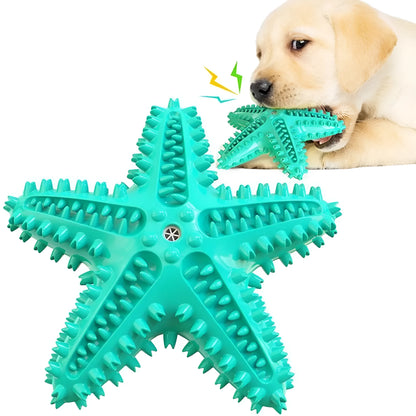 Blue edible TPR starfish dog chew toy with squeaker for large breeds.
