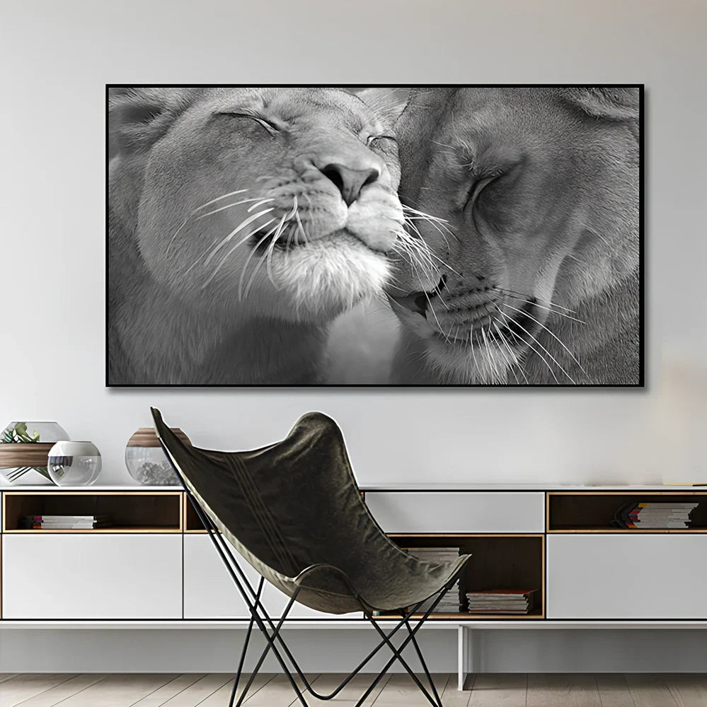 Leopard lion face canvas painting with waterproof ink in horizontal rectangle format