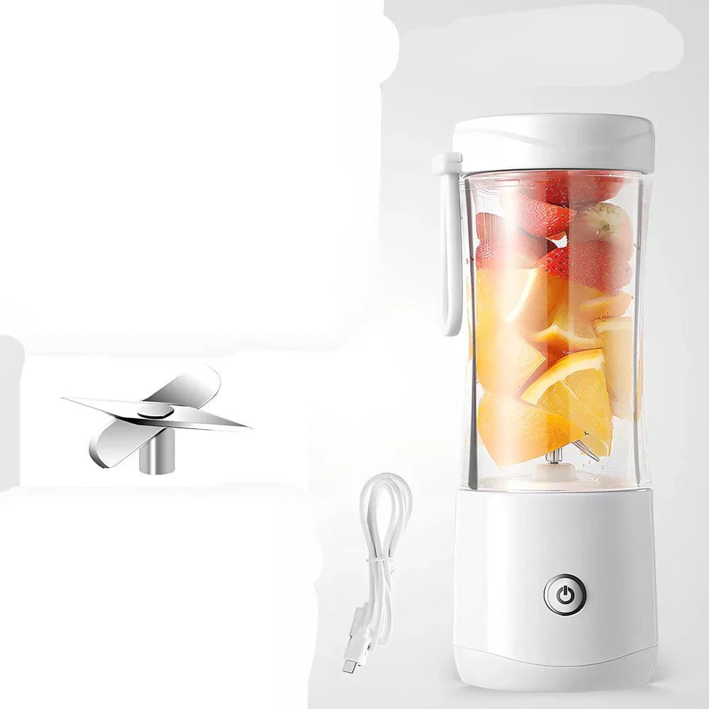 Mini electric portable juice machine with USB cable and six-blade stainless steel design in dark green colour