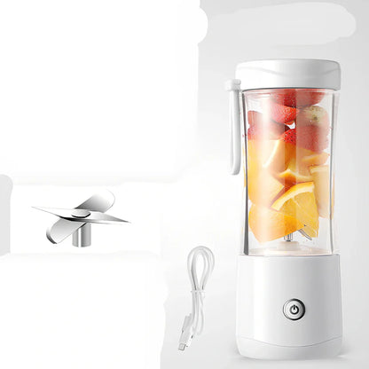 Mini electric portable juice machine with USB cable and six-blade stainless steel design in dark green colour