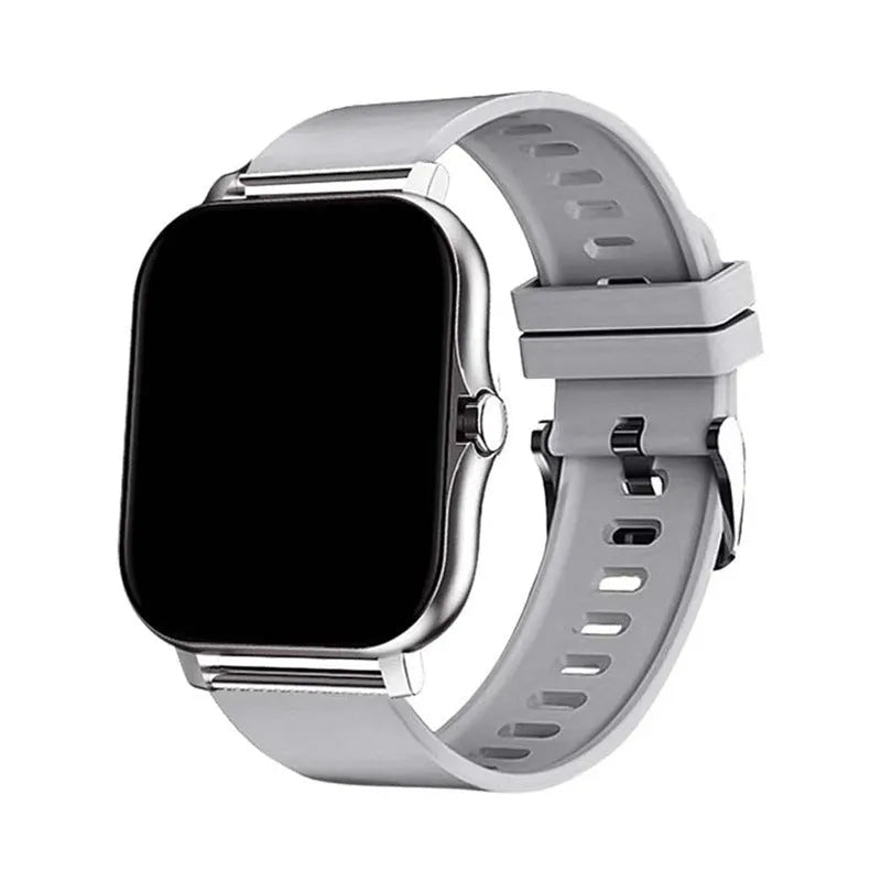 Smart watch with 144-inch touchscreen displaying health metrics, silicone strap, waterproof design for daily activity tracking