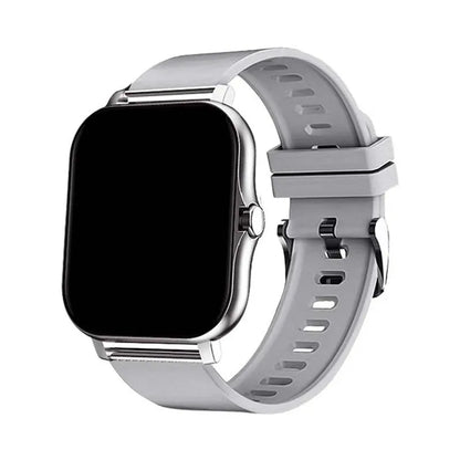 Smart watch with 144-inch touchscreen displaying health metrics, silicone strap, waterproof design for daily activity tracking