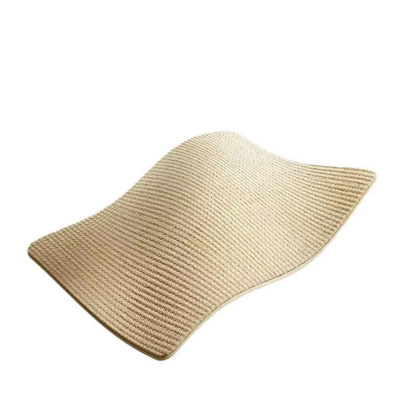 A sisal blanket cat scratch board shown in an angled position, available in large and small size options.
