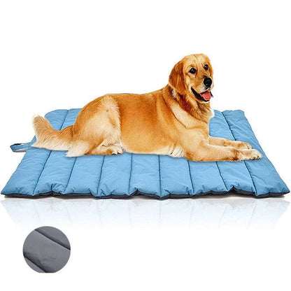 Waterproof and bite-resistant pet mat in brilliant blue, green, light blue, and orange