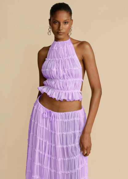 Sleeveless backless crop top and pleated maxi dress set in various colors