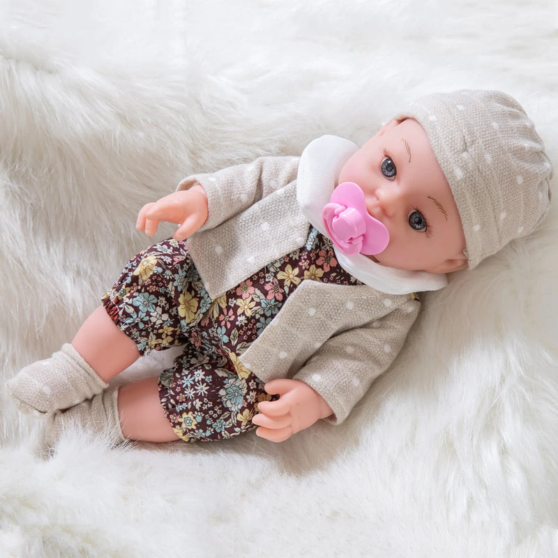 Baby Doll Full Vinyl 30cm Doll with Changeable Doll Clothes Suit for Infants 0-3 Years, TM-010 and TM-011 Outfit Options