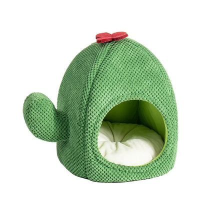 Dark green enclosed cat cave pet bed with plush interior for kittens and dogs