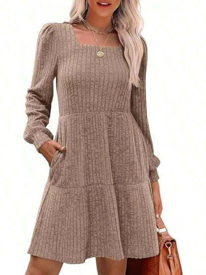 Solid color round neck knitted dress sweater in various colors and sizes