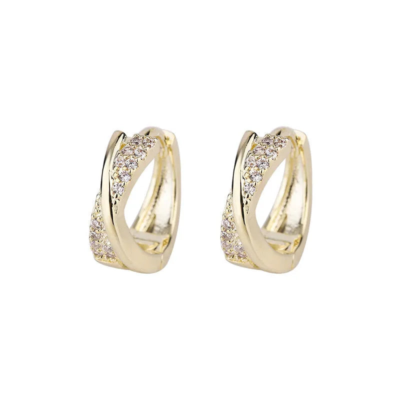 Geometric copper earrings with zircon detailing and 14K yellow gold finish
