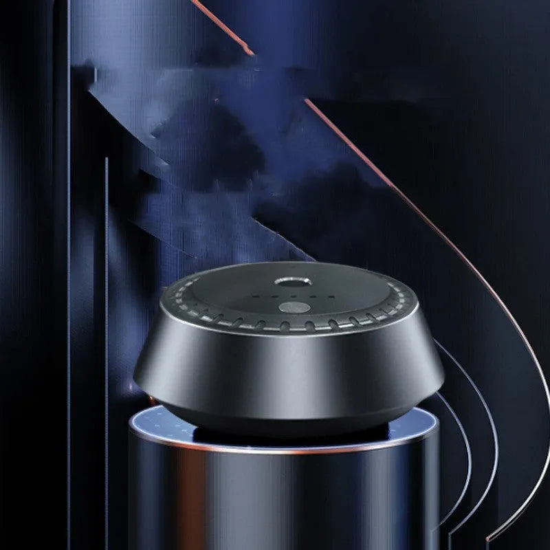 Black USB rechargeable car aroma diffuser with compact 9x4.5cm metal housing