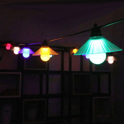 Outdoor LED string lights with flower-shaped bulbs in warm white or multicolour options