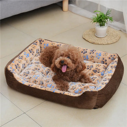 Beige plush dog bed with raised sides for a small dog, showing its basket-style design.