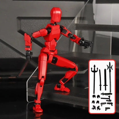 Highly posable 3D printed robot mannequin toy with interchangeable accessories, including wings and weapons