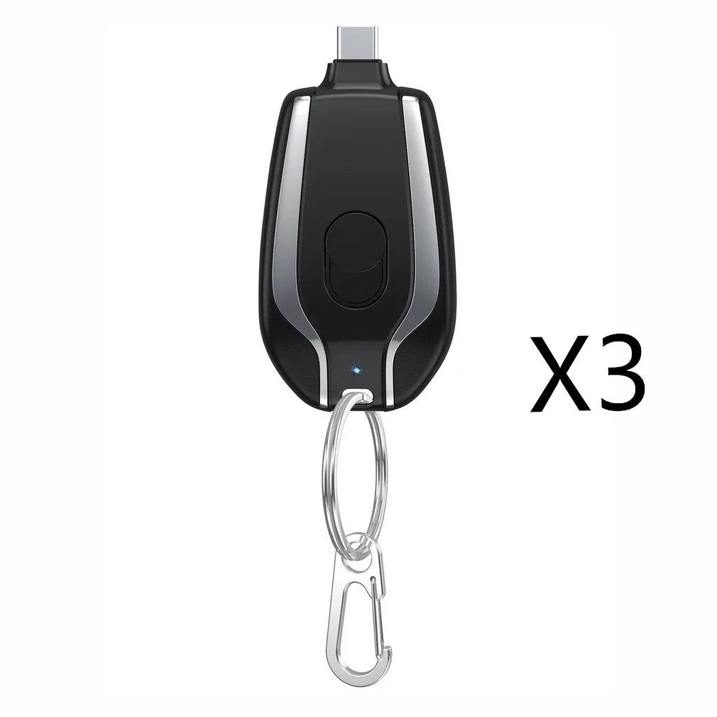 Compact 1500mAh Mini Portable Power Bank with Waterproof Rubber Exterior, Carabiner Clip, and Fast Type-C Charging